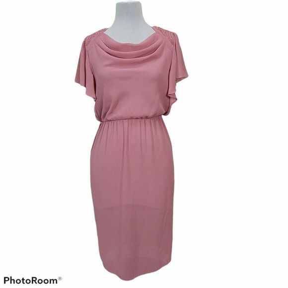 Vintage 70s LTD by Roberta Sheer Rose Pink‎ Chiffon Cowl Neck Disco Club Dress - Picture 1 of 11